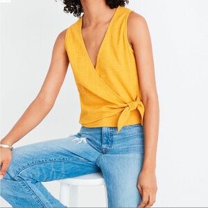 Madewell Texture & Thread Wrap-Tie Tank Top in Tungsten Gold
